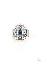 Load image into Gallery viewer, Blooming Fireworks Blue Ring - White Rhinestone Floral Design and Blue Rhinestone for Center

