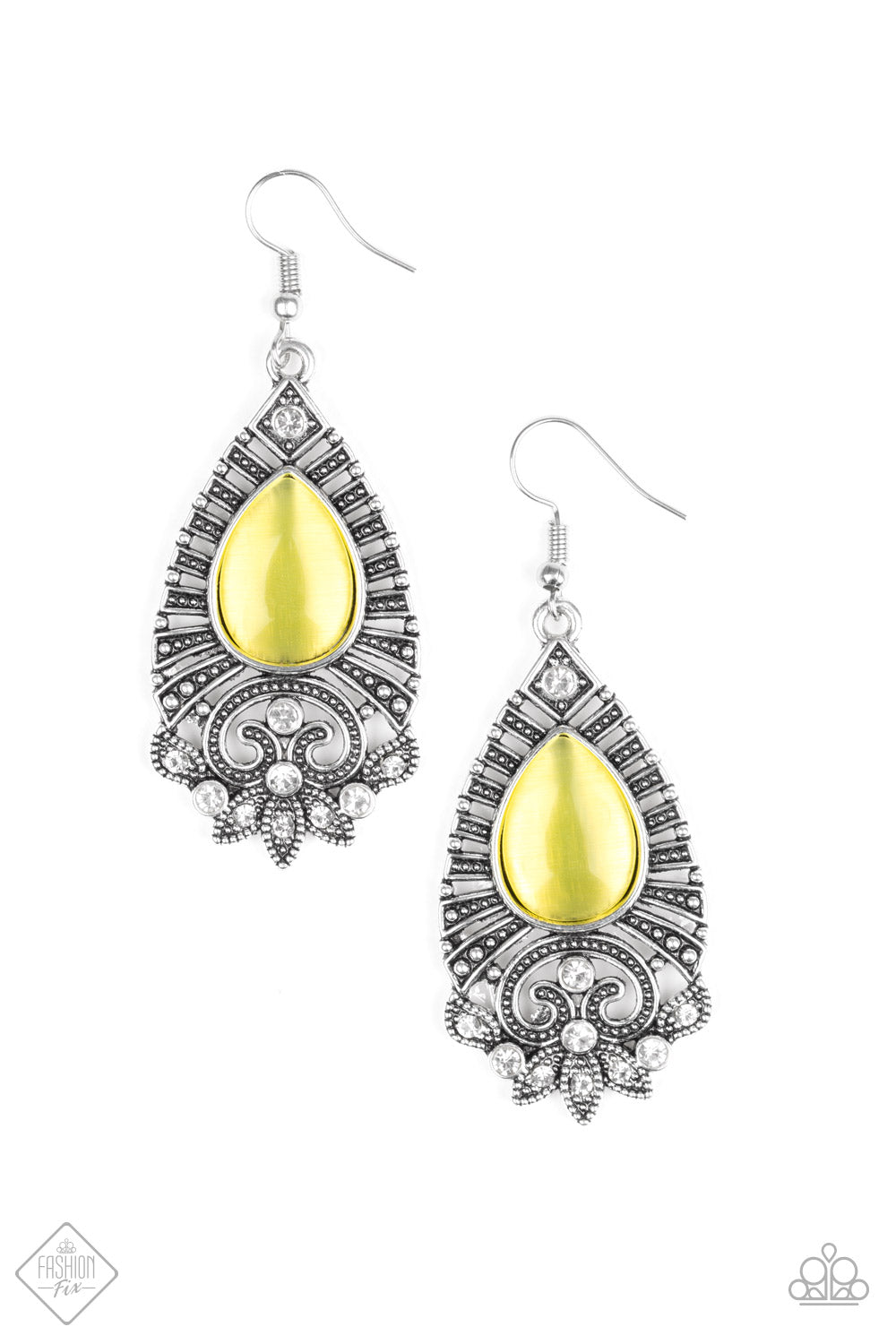 Paparazzi Majestically Malibu Yellow Moonstone Earrings - Fashion Fix April 2019