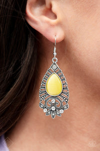 Paparazzi Majestically Malibu Yellow Moonstone Earrings - Fashion Fix April 2019