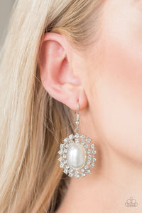 Paparazzi Mega Move Star White Pearl and Rhinestone Earrings
