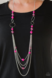 Paparazzi - Bubbly Bright - Long Pink Necklace