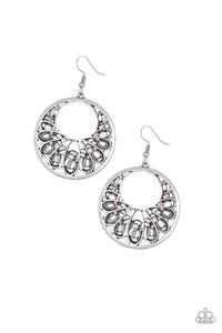 Paparazzi Fancy That Pink Hoop Earrings with Rhinestones