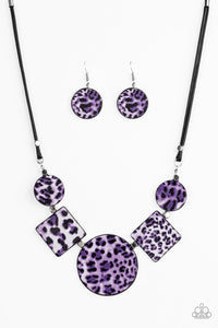 Here Kitty Kitty Purple Cheetah Print Necklace