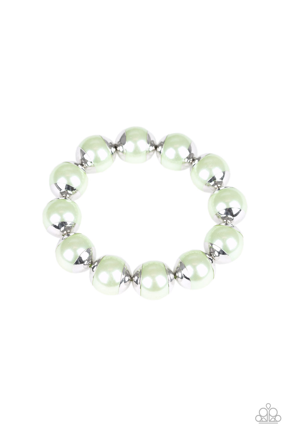 Paparazzi One Woman Show-Stopper - Oversized Green Pearl Stretch Bracelet