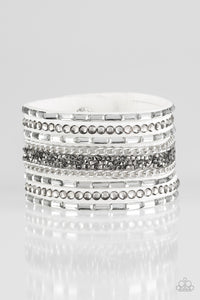 Rhinestone Rumble White Wrap Snap Closure Bracelet