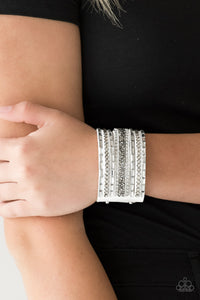 Rhinestone Rumble White Wrap Snap Closure Bracelet