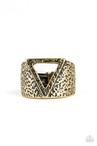 Triathlon - Brass Triangle Hammered Men's Ring