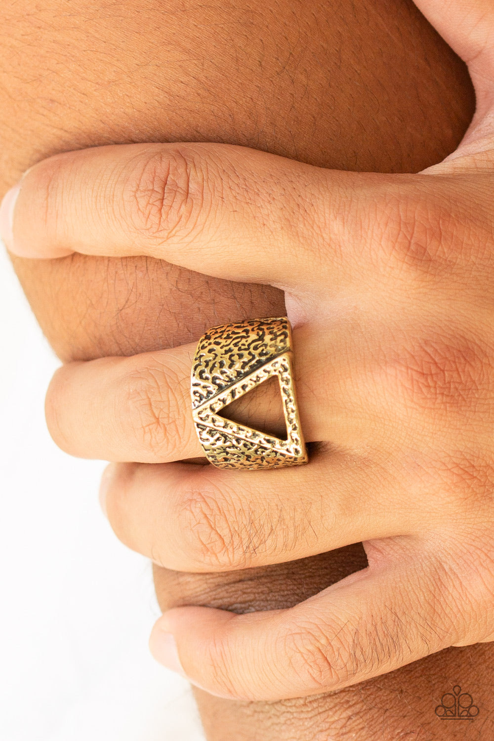 Triathlon - Brass Triangle Hammered Men's Ring