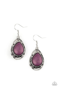 Paparazzi Abstract Anthropology Purple Cracked Stone in Silver Teardrop shape Earrings