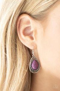 Paparazzi Abstract Anthropology Purple Cracked Stone in Silver Teardrop shape Earrings