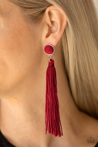 Paparazzi Tightrope Tassel Red Tassel Post Earrings