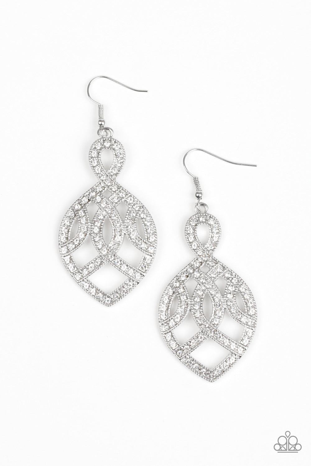 A Grand Statement White Rhinestone Earrings Paparazzi