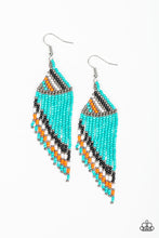 Load image into Gallery viewer, Paparazzi Bodaciously Bohemian Seed Bead Earrings - Turquoise Blue, Black, Orange and White Tassel
