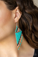 Load image into Gallery viewer, Paparazzi Bodaciously Bohemian Seed Bead Earrings - Turquoise Blue, Black, Orange and White Tassel
