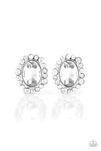 Load image into Gallery viewer, Paparazzi Hold Court White Oval Clip On Rhinestone Earrings

