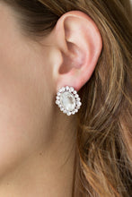 Load image into Gallery viewer, Paparazzi Hold Court White Oval Clip On Rhinestone Earrings

