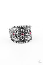 Load image into Gallery viewer, Tropicana Nights Pink Wide Ring with Floral Design and Pink Peacock Rhinestones
