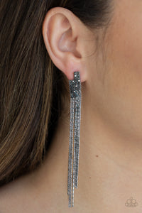 Paparazzi - Radio Waves Black Post Earrings with Dainty Hematite Rhinestones - Convention Exclusive