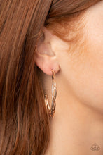 Load image into Gallery viewer, Paparazzi Twisted Tango Rose Gold Twisted Hoop Earrings
