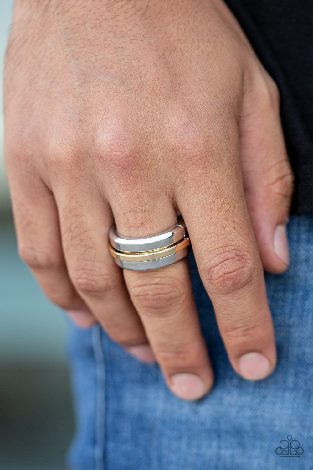 Paparazzi Battle Tank Silver and Gold Men's Ring