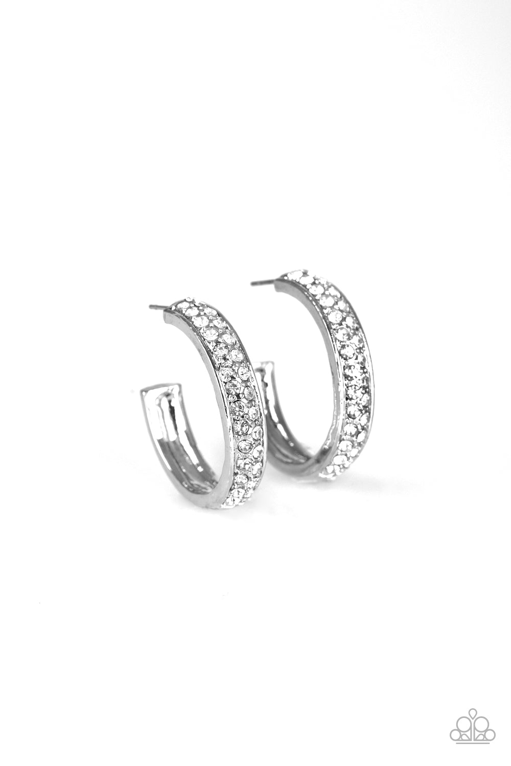 Paparazzi Cash Flow White Rhinestone Hoop Earrings