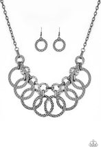 Load image into Gallery viewer, Paparazzi Jammin&#39; Jungle Gunmetal Black Hammered Hoops Necklace
