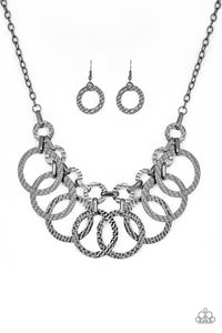 Paparazzi Jammin' Jungle Gunmetal Black Hammered Hoops Necklace