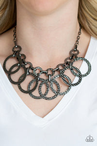 Paparazzi Jammin' Jungle Gunmetal Black Hammered Hoops Necklace