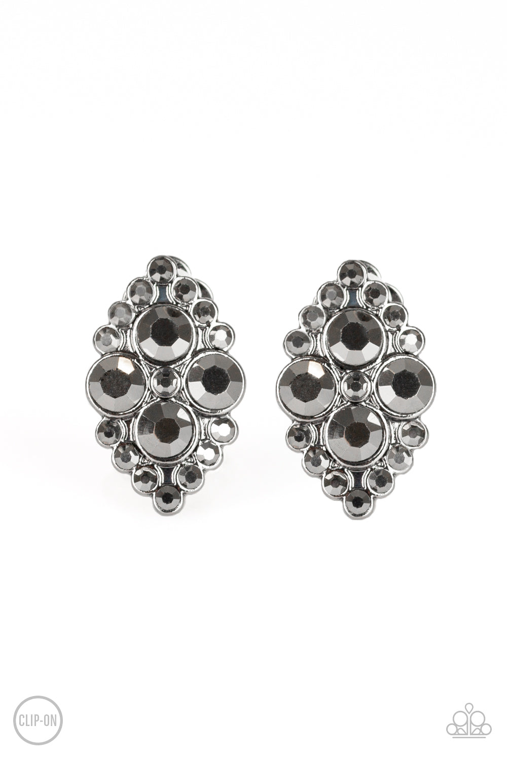 Paparazzi City Gardens Gunmetal Black Clip On Earrings with Hematite Stones