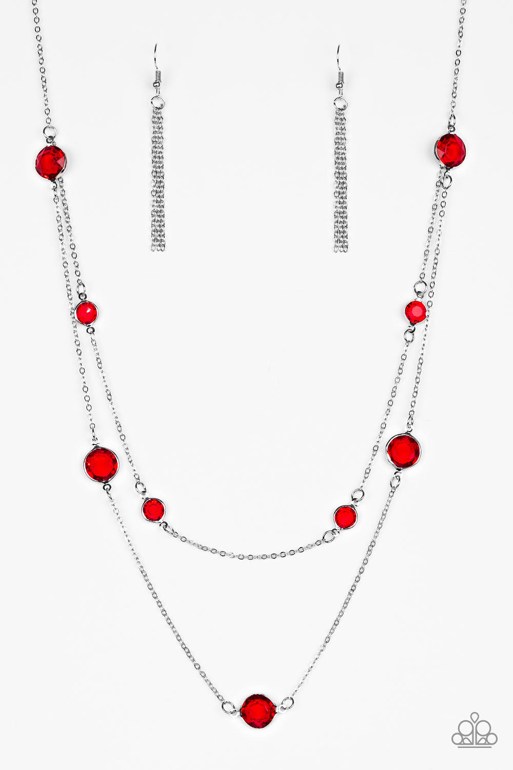 Raise Your Glass Long Red Necklace with Dainty Silver Chain