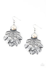 Load image into Gallery viewer, A Bit On the Wildside White Paparazzi Earrings with silver leaves
