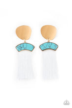 Load image into Gallery viewer, Paparazzi Insta Inca Gold Post Earring with White Plume and Turquoise Stone Frame
