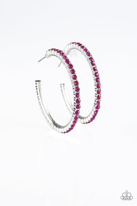 Paparazzi Must Be the Money Pink Rhinestone Hoop Earrings