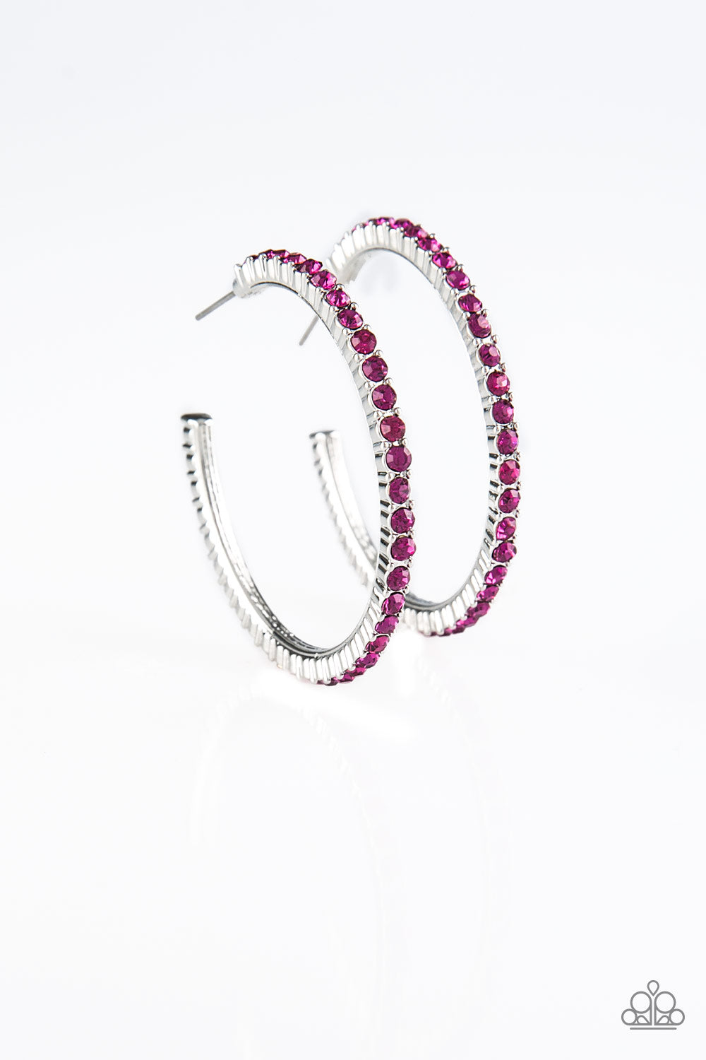 Paparazzi Must Be the Money Pink Rhinestone Hoop Earrings