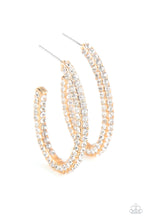 Load image into Gallery viewer, Paparazzi Big Winner Gold Hoops with White Rhinestones
