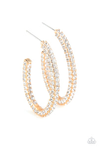 Paparazzi Big Winner Gold Hoops with White Rhinestones