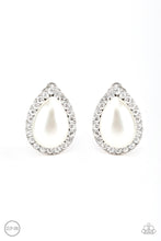 Load image into Gallery viewer, Old Hollywood Opulence White Teardrop Pearl with Rhinestones Clip On Earrings Paparazzi
