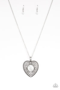 Paparazzi One Heart Long White Heart Moonstone Necklace