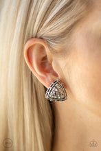 Load image into Gallery viewer, Paparazzi Rebel Rapture Gunmetal Black Clip On Earrings in a Triangular Frame
