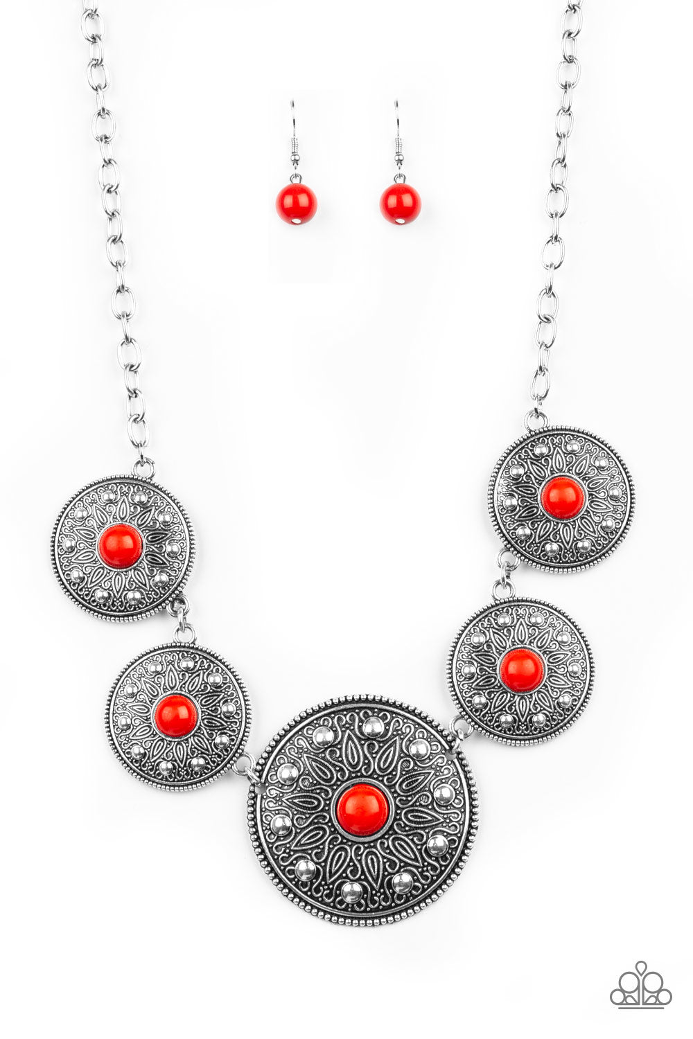 Hey SOL Sister Necklace, Summer Sol Earrings, Live Life to the Fullest, Poppy Pep - Red Jewelry Set 46