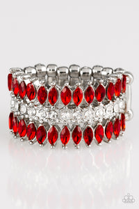 Timeless Tiers Red Rhinestone Ring