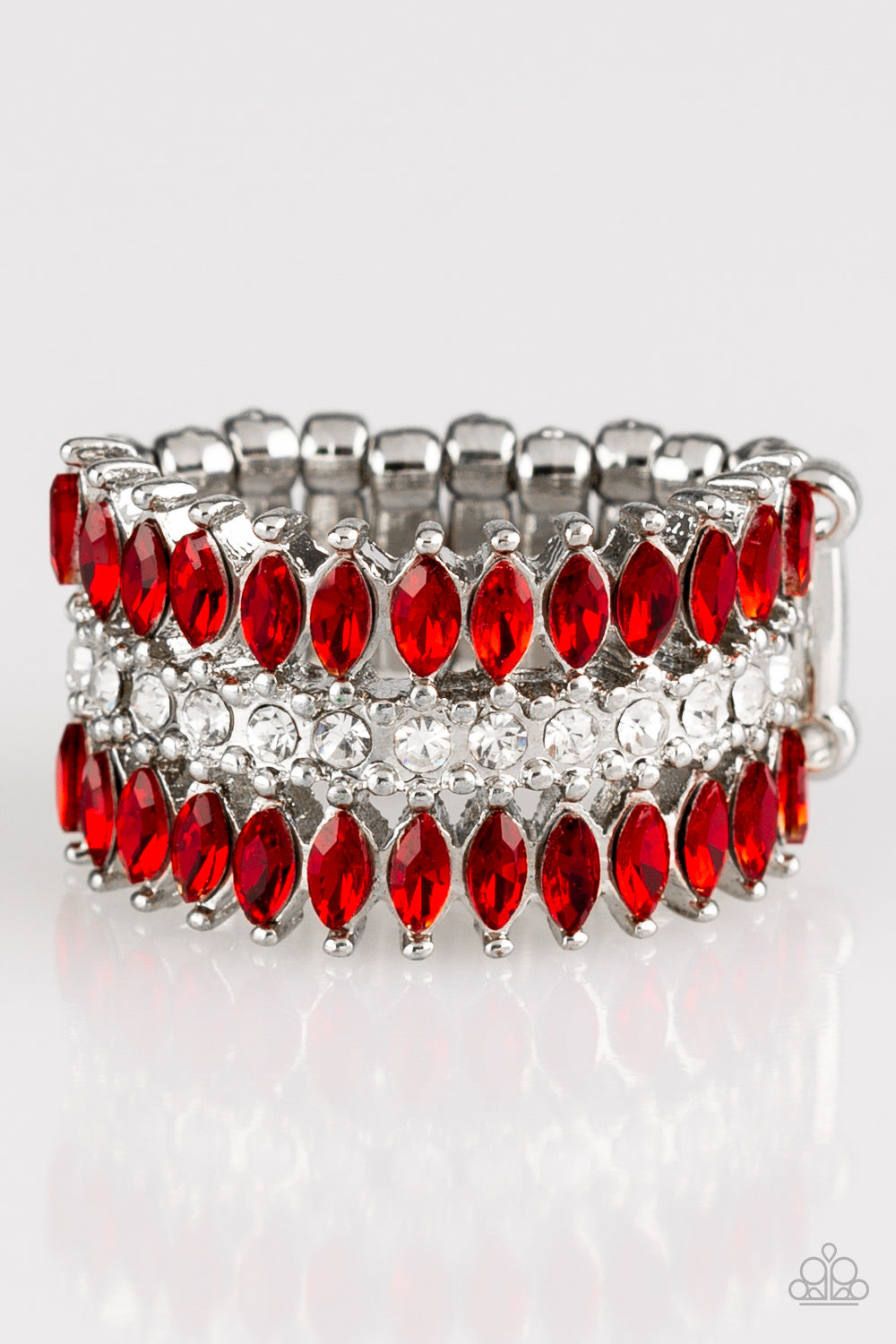 Timeless Tiers Red Rhinestone Ring