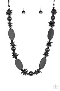 Carefree Cococay Black Long Wood Necklace