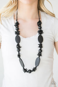 Carefree Cococay Black Long Wood Necklace