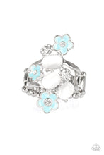 Load image into Gallery viewer, Daisy Delight Blue Ring with Blue Daisy Flower Designs and White Moonstones
