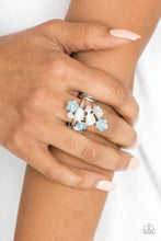 Load image into Gallery viewer, Daisy Delight Blue Ring with Blue Daisy Flower Designs and White Moonstones
