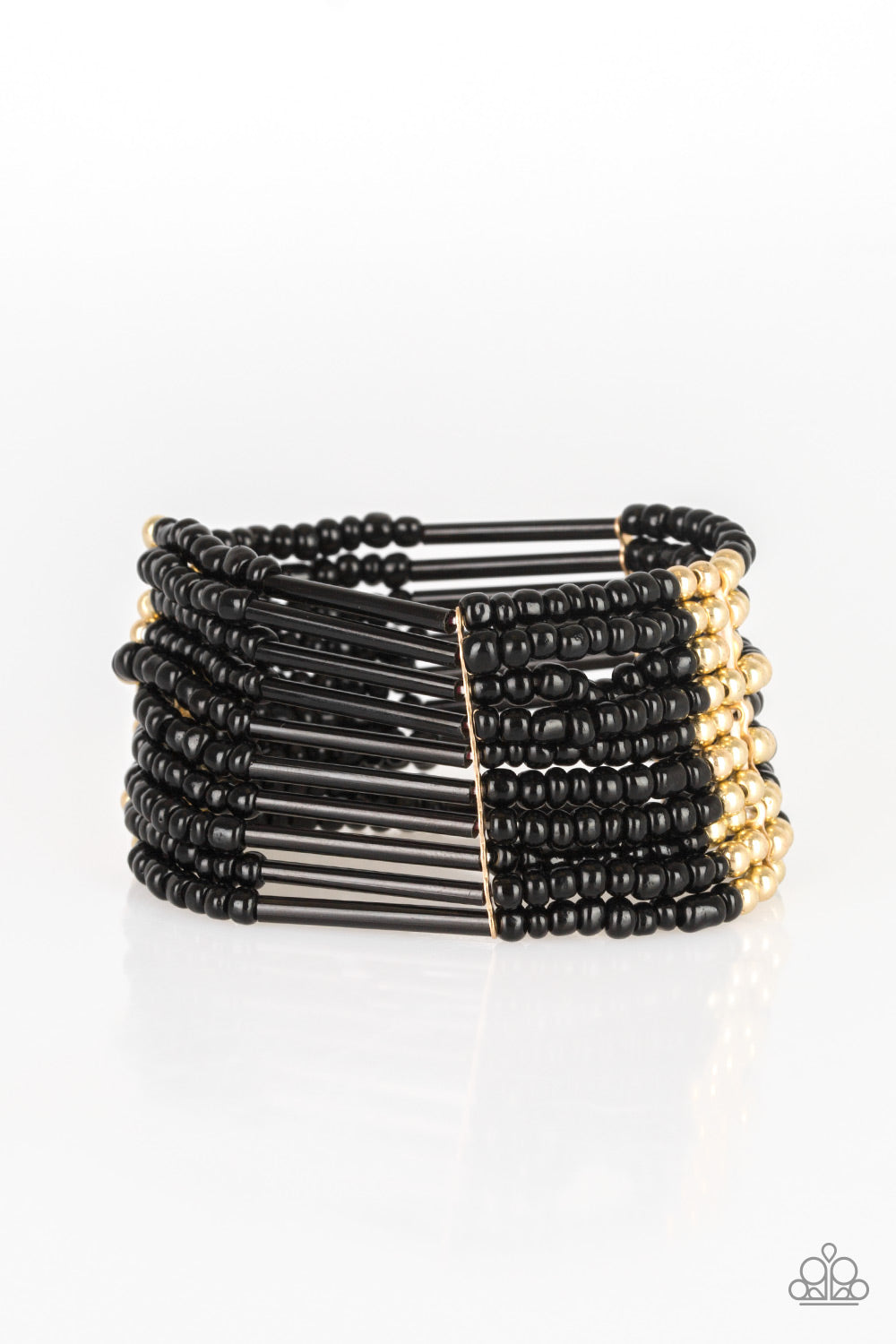 Paparazzi Rural Retreat Black and Gold Seed Bead Stretch Bracelet