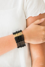 Load image into Gallery viewer, Paparazzi Rural Retreat Black and Gold Seed Bead Stretch Bracelet
