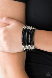 Paparazzi Outback Odyssey Black and Silver Seed Bead Stretch Bracelet