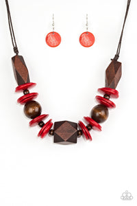 Paparazzi Pacific Paradise - Short Red Wood Necklace